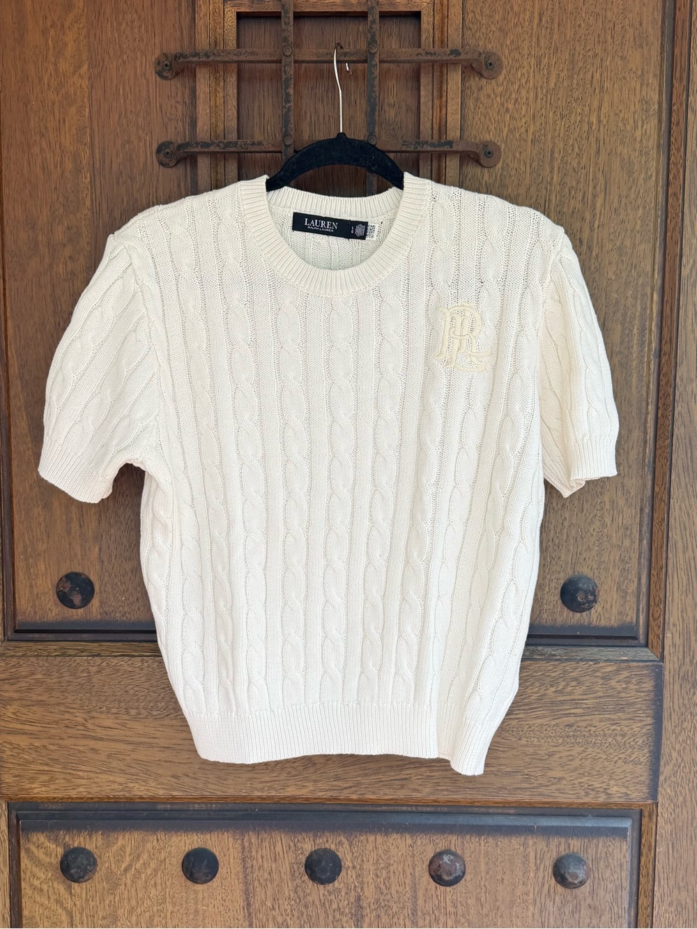 Lauren Ralph Lauren White Cable-Knit Short-Sleeve Crewneck Sweater Size S